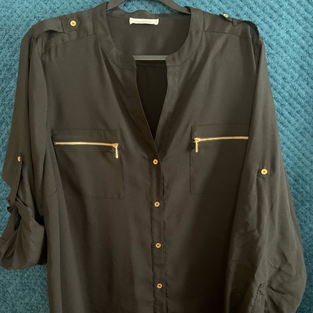 Calvin Klein Size 2X Black Long Sleeve Blouse